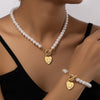 Image of Pearl Bracelet And Necklace Set Female With Hearts Clavicle Chain Shopping