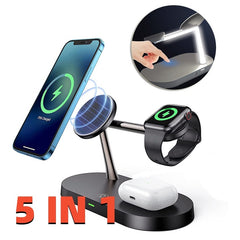 Multifunctional Five-In-One Magnetic Wireless Charging Watch Headset Desktop Mobile Phone Holder Charger 15W Fast Charge Shopping