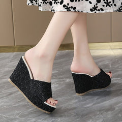 European And American Peep-toe Slippers Wedge Platform Platform