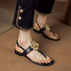 Image of Sheepskin Preppy Style Flip-toe Flat With Flower Open Toe Women's Sandals Shopping