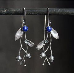 Vintage Branches Vine Earrings European And American Simple Leaves Bluestone Beads Ear Hooks