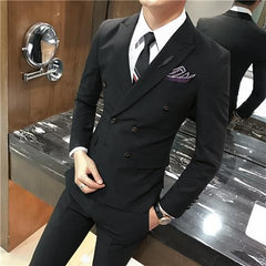 Men's Double Breasted Slim Fit Casual Suit Pants Set Shopping