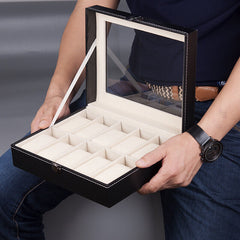 Watch Display Grid Box Lockable Case Faux Leather Jewellry Storage Organiser Shopping