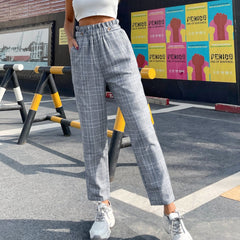 Women's Fashion Temperament High Waist Plaid Straight-leg Pants Shopping