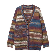 Striped Yarn-dyed V-neck Cardigan Sweater Shopping