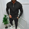 Image of Men's Casual Fleece-lined Solid Color Top And Trousers Suit Shopping