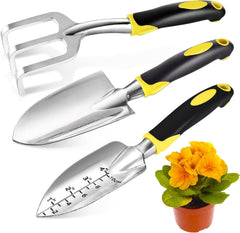 Gardening Hand Tools 3 Piece Set - Heavy Duty Garden Trowel, Transplanter, Hand Rake - Ergo Grip Handle - Bend-Proof & Rust-Proof Design Shopping