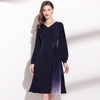 Image of Women's Fashionable Dark Blue Satin Dress Shopping