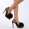 Image of Gentle Hairy Ball Satin Fish Mouth Women's High-heeled Sandal Shopping