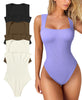 Image of Thread Square Neck Jumpsuit Sleeveless Slim Fit Tank Top Summer Shapewear Shopping