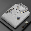 Image of Men's Pure Color Mercerized Cotton Thin Cotton Lapel Embroidery T-shirt Shopping