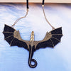 Image of Fashion Rock Pterosaur Ancient Gold Alloy Pendant Halloween Leather Rope Bat Necklace Shopping