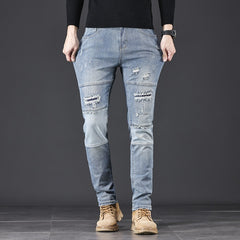 High-end Blue With Holes Jeans For Men Shopping