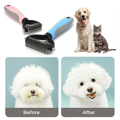 Grooming Brush For Pet Dog Cat Deshedding Tool Rake Comb Fur Remover Reduce 2-Side Dematting Tool For Dogs Cats Pets Grooming Brush Double Sided Shedding And Dematting Undercoat Rake Hair Removal Comb Shopping