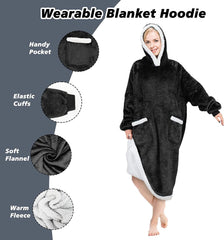 DUCHIFAD WearableBlanketHoodieOversized For Women Men  47.2in120cm Flannel FleecePolyester