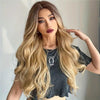 Image of 26 Inch Long Ash Blonde Wig With Bangs Natural Wavy Hair - Perfect For Daily Wear And Middle Part Style Shopping