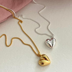 925 Loving Heart In Sterling Silver INS Three-dimensional Gold Ornament Simple Necklace Female