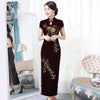 Image of Golden Velvet Retro-improved Beaded Long High-grade Cheongsam Shopping