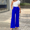 Image of Women's Shoulder Puff Sleeve Top Wide Leg Pants Two-piece Set Shopping