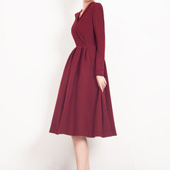 Red V-neck Dress Women's Suit Collar