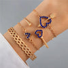 Image of 4pcs Blue Flower Love Butterfly Bracelet Set With Rhinestones Design Valentines Day Shopping