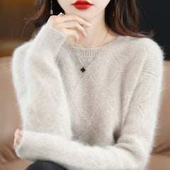 Hollow Round Neck Mink Sweater Women Shopping