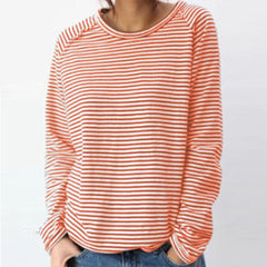 Loose Round Neck Raglan Long Sleeve Striped Printed Sweater Shopping