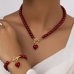 Pearl Bracelet And Necklace Set Female With Hearts Clavicle Chain Shopping