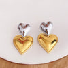 Image of 18K Gold Stainless Steel Heart-shaped Gold And Silver Color Matching Earrings Shopping