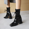 Image of European And American Lace Up Thick High Heel Square Head Women's Ankle Boots G682 Shopping