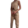 Image of Women's Solid Color Round Neck Top Straight-leg Pants Suit Shopping