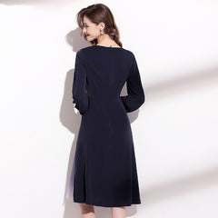 Women's Fashionable Dark Blue Satin Dress