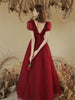 Image of Solid Color Toast Clothing Wine Red Puff Sleeves Shopping