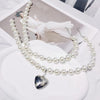 Image of Fashion Temperament Pearl Necklace Peach Heart Vintage Sweater Chain Women Shopping