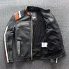 Image of Top Layer Cowhide Distressed Stand Collar Slim Fit Embroidered Motorcycle Suit Leather Jacket Jacket Shopping