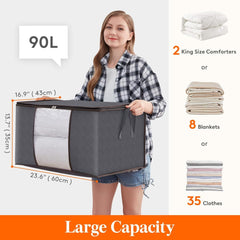 Large Capacity Clothing Storage Bag With Reinforced Handle, Thick Fabric, Foldable, Sturdy Zipper, 1 Set Of 3 Bags, 90L, Gray Shopping