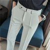 Image of Fall Winter Men's Belt Design Slim-fit Textured Youth Suit Pants Shopping