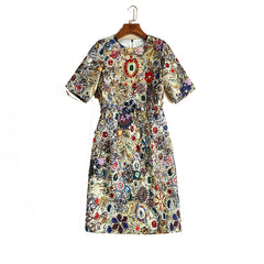 Summer New Women's Round Neck Shirt With Half Sleeve Printed Nail Baht Dress