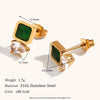 Image of Square Green Zirconium Transparent Water Drop Stitching Earrings Shopping