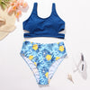 Image of Ladies High Waist Solid Color Printed Swimsuit Shopping