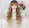 Image of 26 Inch Long Ash Blonde Wig With Bangs Natural Wavy Hair - Perfect For Daily Wear And Middle Part Style Shopping