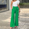 Image of Women's Shoulder Puff Sleeve Top Wide Leg Pants Two-piece Set Shopping