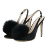 Image of Gentle Hairy Ball Satin Fish Mouth Women's High-heeled Sandal Shopping