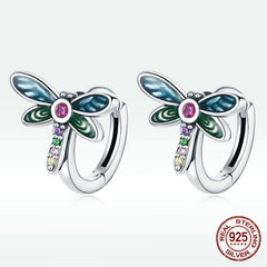 Fashion Vintage Dragonfly Sterling Silver S925 Stud Earrings Colorful Oil Necklace Zircon Insect