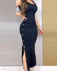 Image of Women's Elegant Sunken Stripe Sleeveless Button Long Dress Shopping