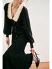 Image of Early Autumn Color Bump Lapel Slim Sweater Women's Single Breasted Long Sleeve Small Black Long Skirt Shopping