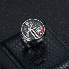 Titanium Steel Templar Templar Samurai Inscription Red Epoxy Cross Men's Ring