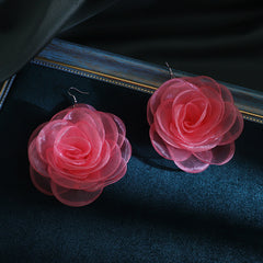 Chiffon Retro Three-dimensional Advanced Rose Camellia Stud Earrings Shopping