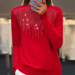 Women's Pullover Sweater Half-high Collar With Diamonds Shopping