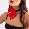 Image of Flower Choker Fabric Flannel Handmade Collar Exaggerated Red Big Leaf Necklace Shopping